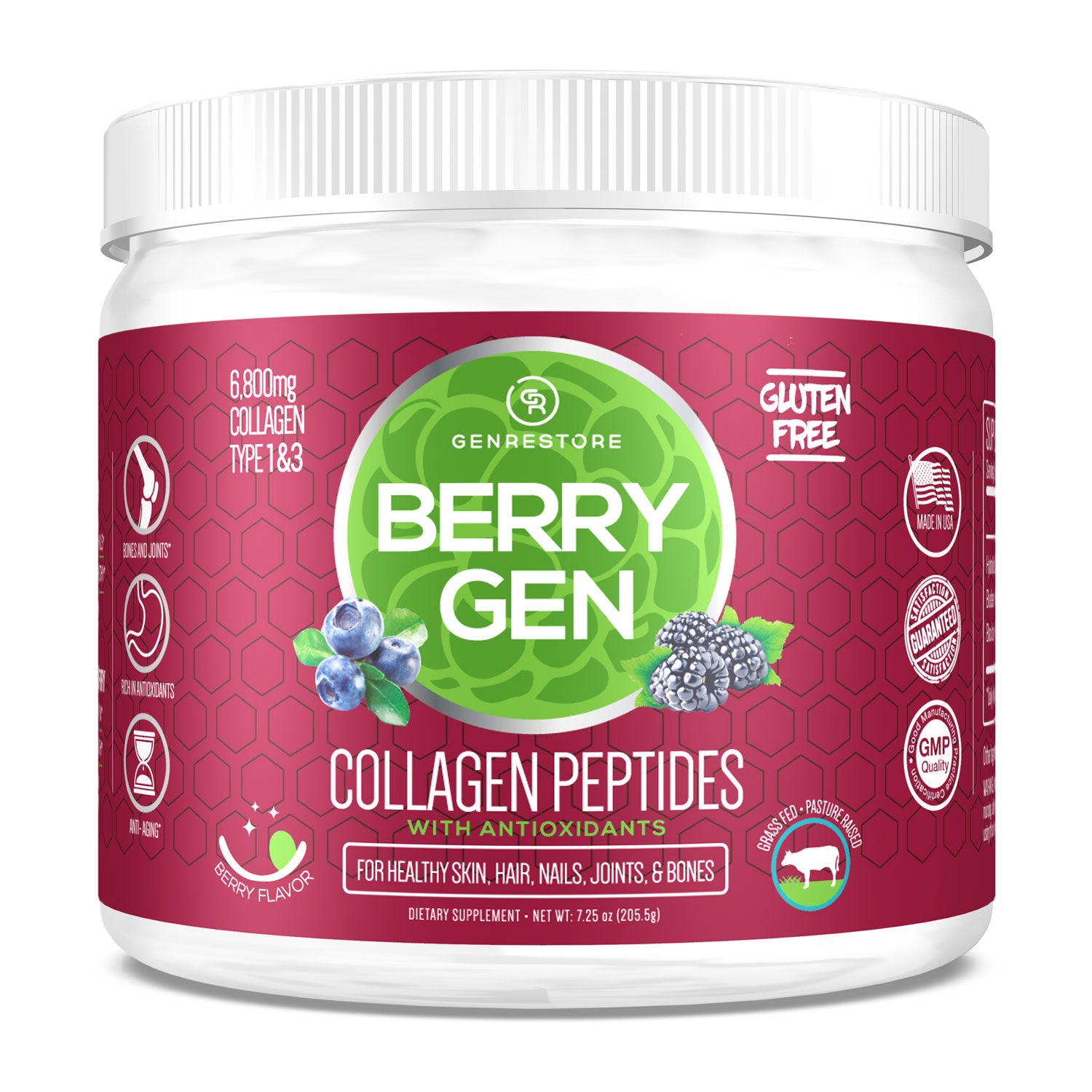 Unlock youthful beauty with Berry Gen Restore, a natural supplement with hydrolyzed collagen and antioxidants from berries.