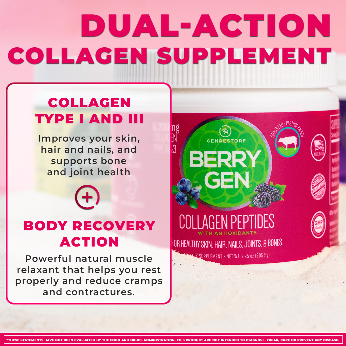 Unlock youthful beauty with Berry Gen Restore, a natural supplement with hydrolyzed collagen and antioxidants from berries.