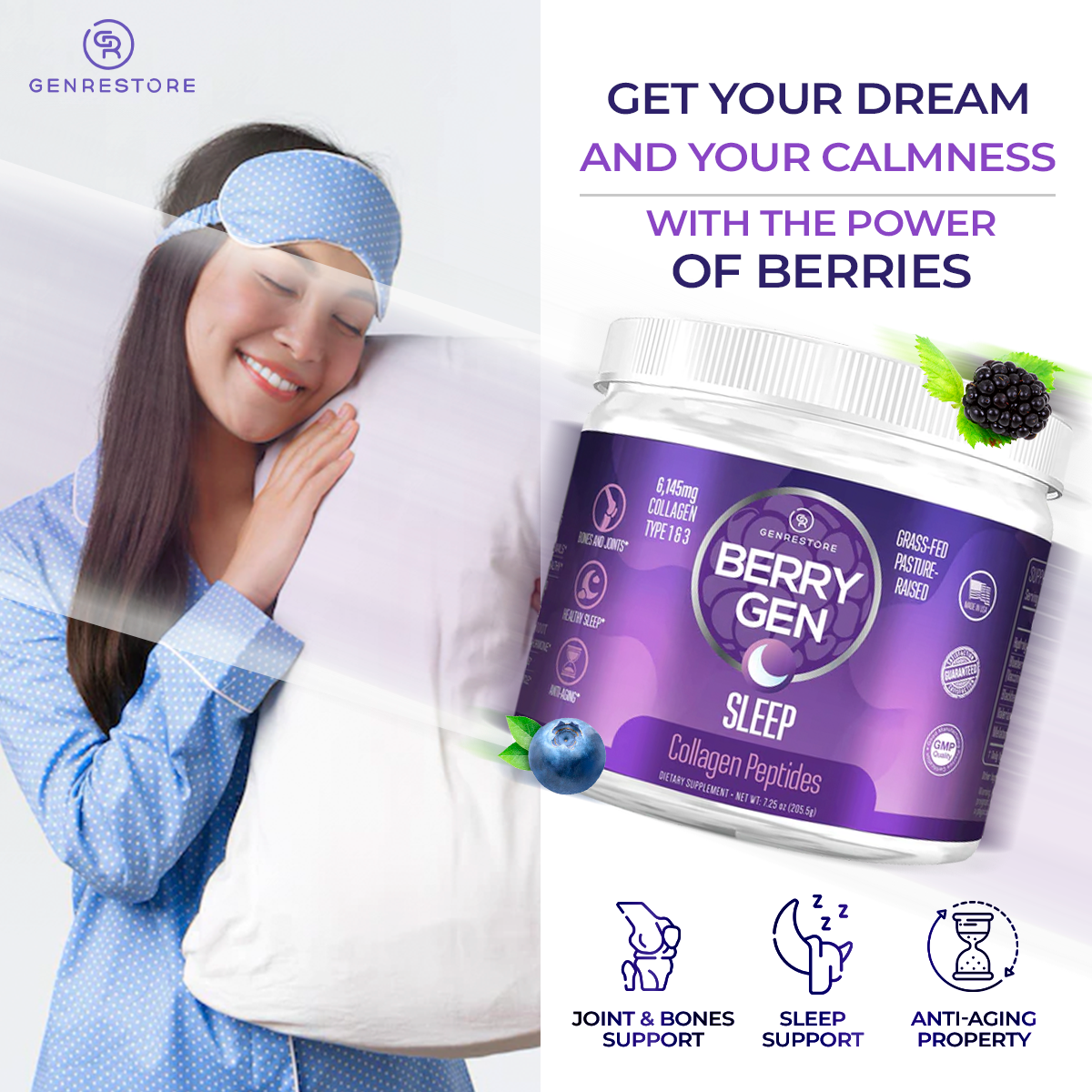 Enhance your sleep quality with the best sleep supplement. Our natural formula promotes restful nights and wakes you refreshed. Try Berry Gen's sleep powder!