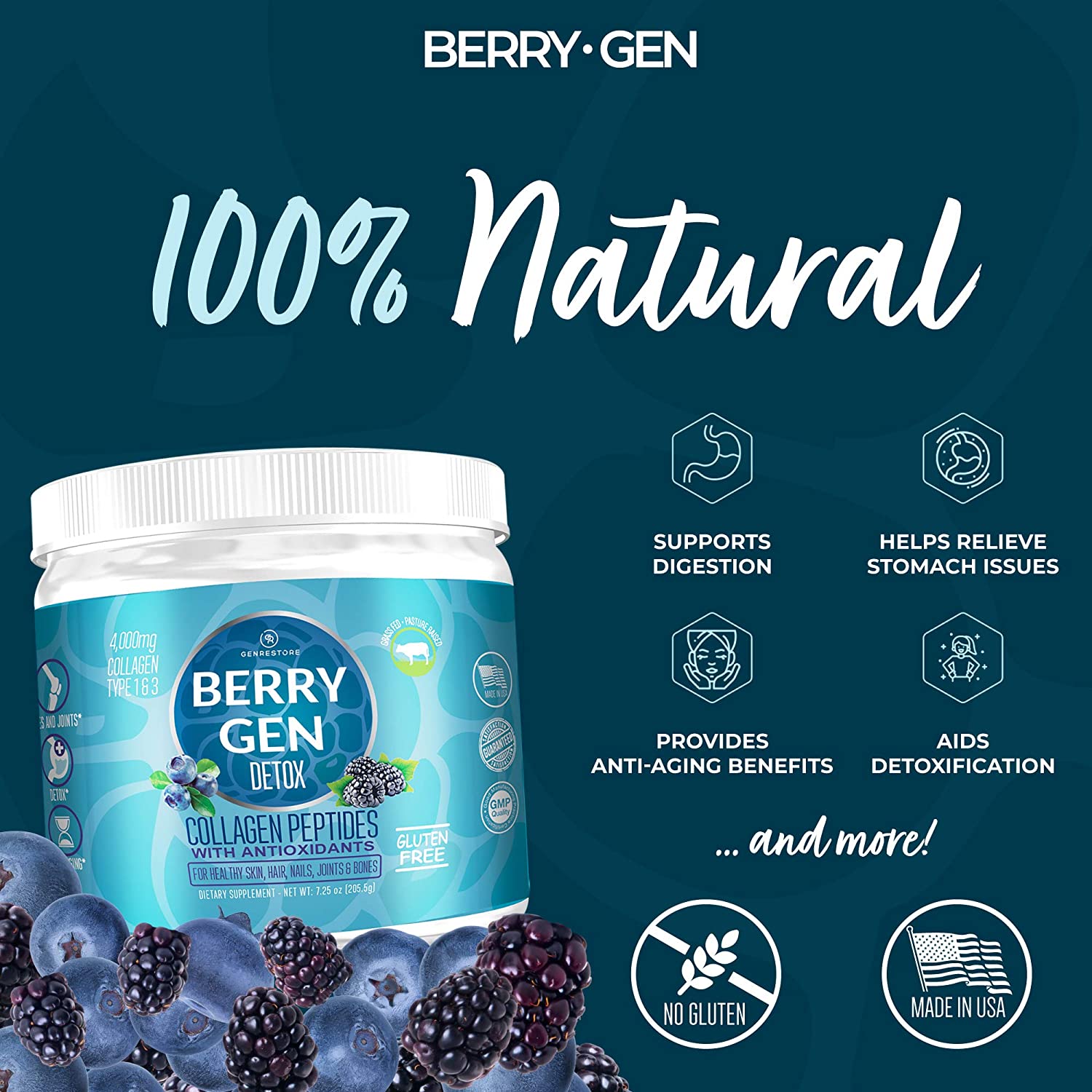 Our natural detox powder is formulated with premium ingredients to support digestive health and promote detoxification. Try Berry Gen Detox!