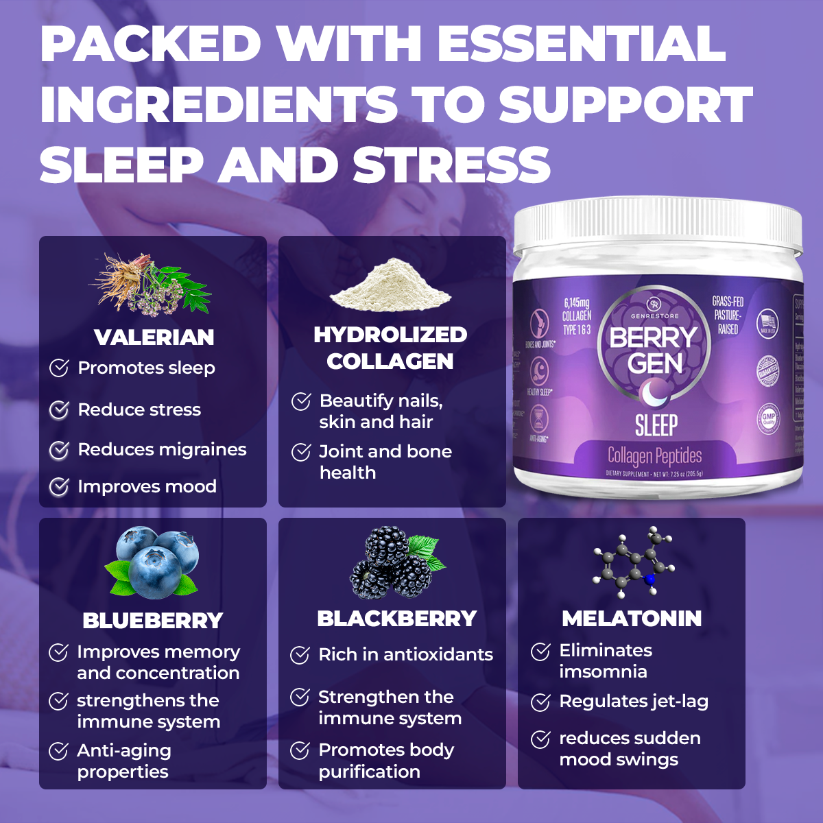 Enhance your sleep quality with the best sleep supplement. Our natural formula promotes restful nights and wakes you refreshed. Try Berry Gen's sleep powder!