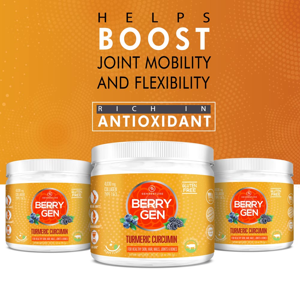 Discover the benefits of Berry Gen's curcumin powder, a high-quality curcumin turmeric powder supplement. Formulated with curcumin this supplement is a natural choice for joint health support and promote mobility and flexibility.